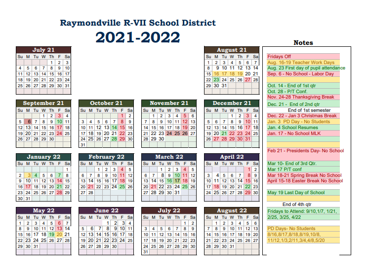 2021-2022 school calendar