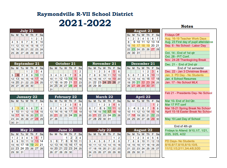 Raymondville 20212022 Calendar Raymondville RVII Public School District